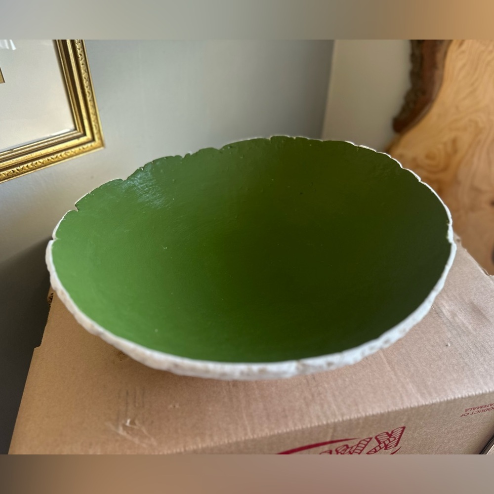 Handmade Decorative paper Bowl in Green and White